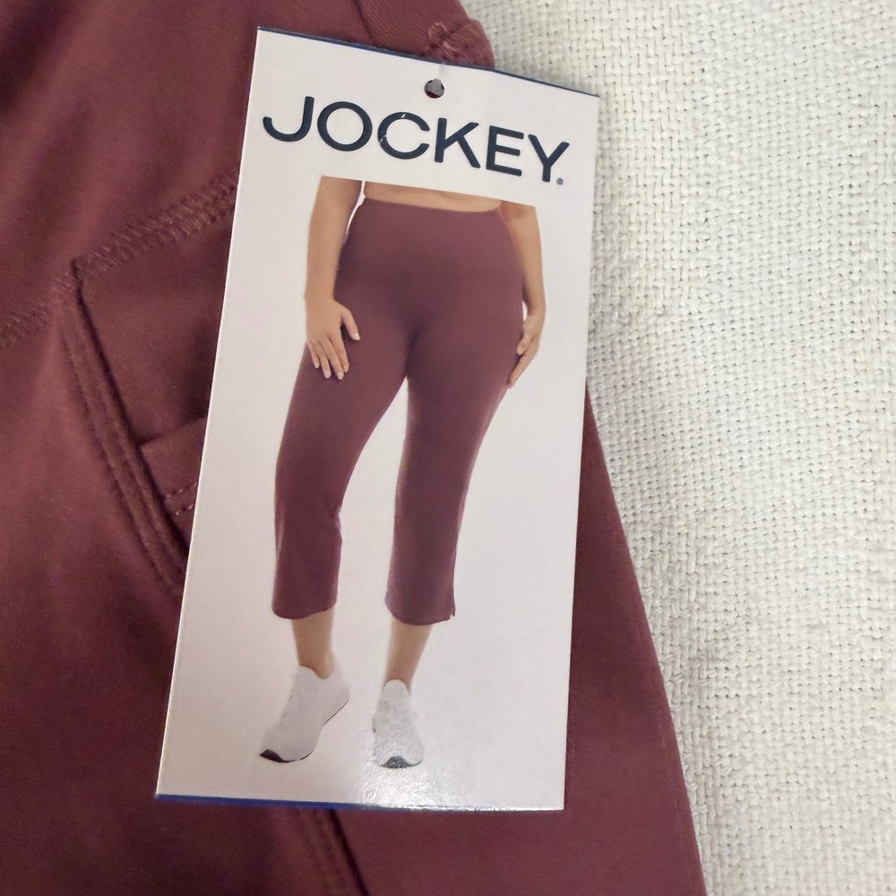 Jockey Sport Womens Burgundy High Waisted Crop Athletic Pants Side Pockets M